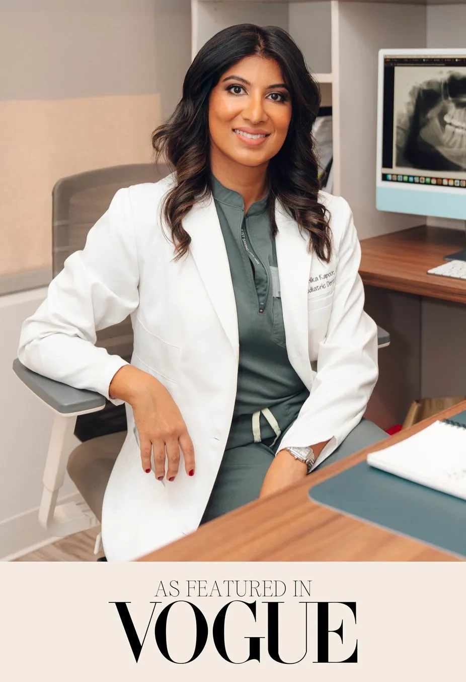 Dr. Radhika Kapoor welcoming a young patient at Smile Wellness in Hoboken